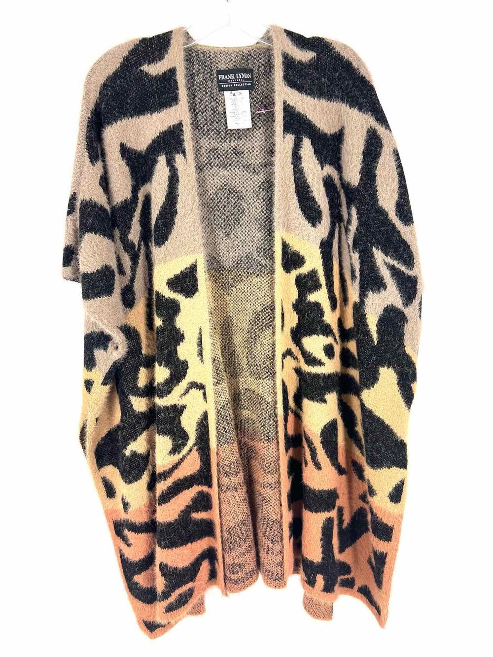 Frank Lyman Size XL Brown/Black Animal Print Colorblock Designer Cardigan
